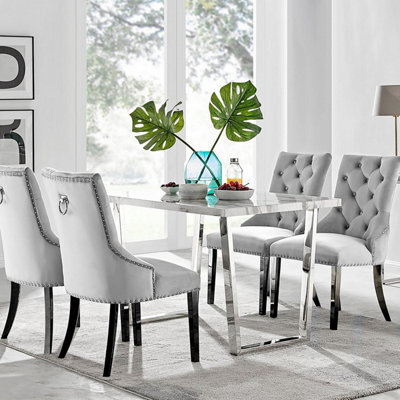 Furniturebox Uk Kylo White Marble Effect Dining Table & 4 Grey Belgravia Black Leg Chairs - image 1