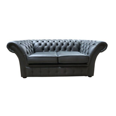 Chesterfield 2 Seater Shelly Steel Grey Leather Sofa Settee In Balmoral Style - image 1