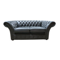 Chesterfield 2 Seater Shelly Steel Grey Leather Sofa Settee In Balmoral Style - thumbnail 1