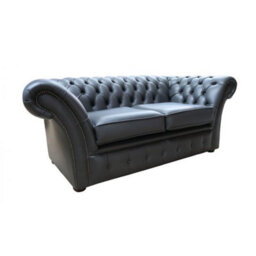 Chesterfield 2 Seater Shelly Steel Grey Leather Sofa Settee In Balmoral Style - thumbnail 2