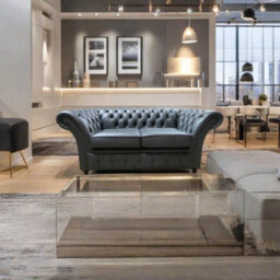 Chesterfield 2 Seater Shelly Steel Grey Leather Sofa Settee In Balmoral Style - thumbnail 3