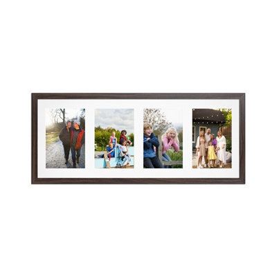AK Frames 50X20Cm Walnut Sleek Multi Photo Frame With White Mount - Holds 4 Apertures (4X) 6X4 Photos - image 1