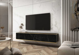 Arte Elegant Oro Floating Tv Cabinet H300mm W1750mm D320mm In Black Marble - Luxurious Entertainment Centre - thumbnail 2