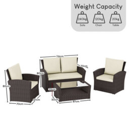 Lassic Vida Designs 4 Seater Garden Rattan Set With Outdoor Sofa, Table And Chairs, Brown - thumbnail 3