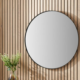 Pacific Lifestyle Round Wall Mirror Black Metal Slim Frame 100Cm Contemporary - thumbnail 1