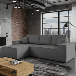 Malaga L Shaped Mdf Corner Sofa Bed With Storage Dl Pull Out Seat Loose Back Cushions 279X94X181 Grey Left - thumbnail 1