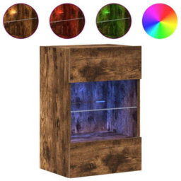 Berkfield Durable Tv Wall Cabinets With Led Lights 2 Pcs Smoked Oak 40X30X60.5 Cm - thumbnail 5