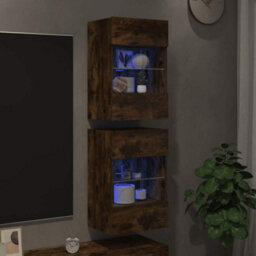 Berkfield Durable Tv Wall Cabinets With Led Lights 2 Pcs Smoked Oak 40X30X60.5 Cm - thumbnail 3