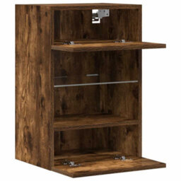 Berkfield Durable Tv Wall Cabinets With Led Lights 2 Pcs Smoked Oak 40X30X60.5 Cm - thumbnail 7