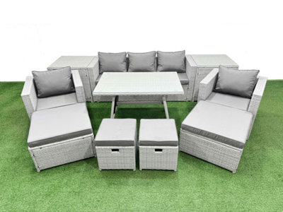 Fimous 10 Pieces Outdoor Pe Rattan Sofa Armchair Set Patio Garden Furniture Sets With Cushions 2 Side Tables 4 Stools Light Grey - image 1