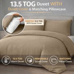 Ameha Duvet 13.5 Tog With Beige Duvet Cover & Matching Pillowcases, Breathable, Bedding Set, Single 135X200Cm - thumbnail 2