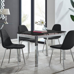 Furniturebox Uk Enna Black Glass Extending Dining Table And 4 Black Corona Silver Leg Chairs - thumbnail 1