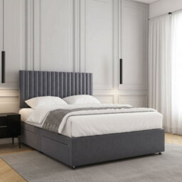REGIONAL FURNISHINGS Divan Bed Set Steel Plush Velvet Upholstered With 24Inch Headboard & Mattress No Drawers In 3Ft 4Ft 4Ft6 5Ft 6Ft Sizes - thumbnail 2