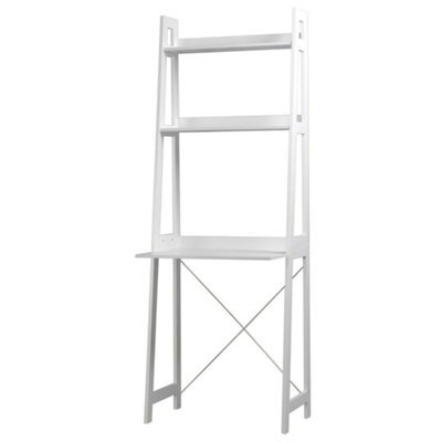 Ladder Work Desk 2 Shelves Wooden Bedroom Computer Table Office Storage White - image 1