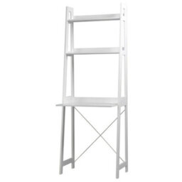 Ladder Work Desk 2 Shelves Wooden Bedroom Computer Table Office Storage White - thumbnail 1