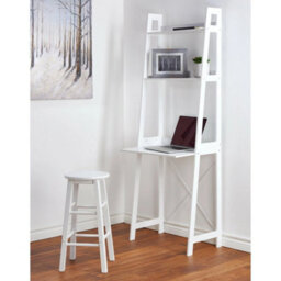 Ladder Work Desk 2 Shelves Wooden Bedroom Computer Table Office Storage White - thumbnail 2