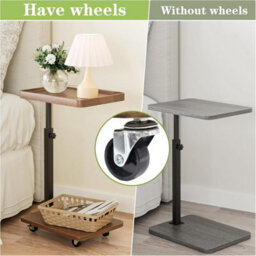 Huhote Rustic Brown Height Adjustable 360 Degree Swivel C Shaped End Table With Wheels For Sofa Bedroom - thumbnail 7
