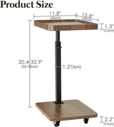 Huhote Rustic Brown Height Adjustable 360 Degree Swivel C Shaped End Table With Wheels For Sofa Bedroom - thumbnail 3