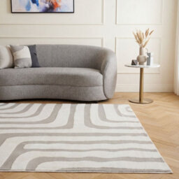 The Rugs Loft Light Grey And Ivory Curved Line Living Room Area Rug And Runners Soft Pile - thumbnail 4