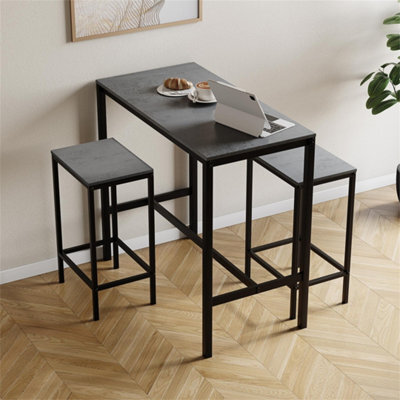 Concrete Grey  Bar Table & Stool Set 2 Seater Chair Industrial Kitchen Dining Room - image 1