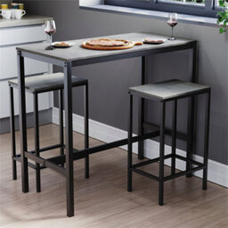 Concrete Grey  Bar Table & Stool Set 2 Seater Chair Industrial Kitchen Dining Room - thumbnail 2