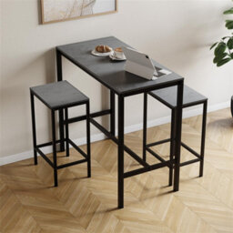 Concrete Grey  Bar Table & Stool Set 2 Seater Chair Industrial Kitchen Dining Room - thumbnail 1