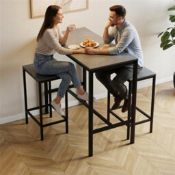 Concrete Grey  Bar Table & Stool Set 2 Seater Chair Industrial Kitchen Dining Room - thumbnail 3