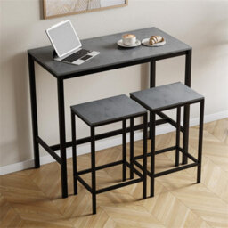 Concrete Grey  Bar Table & Stool Set 2 Seater Chair Industrial Kitchen Dining Room - thumbnail 4