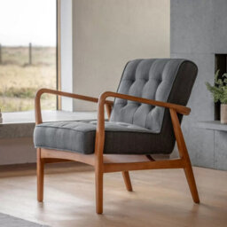 Xample Gallery Humber Dark Grey Linen Armchair Solid Oak Frame Comfortable Upholstered Seat Fully Assembled Modern Living Room Chair