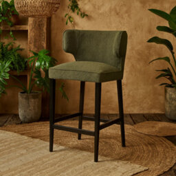 Wyld Haus Modena Modern Green Upholstered Bar Stool With Wooden Legs - thumbnail 1