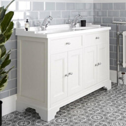 Homestylestore 1210mm Antique White Bathroom Vanity Unit With Double Basin And Close Coupled Toilet Wc Pan, Seat And Cistern - thumbnail 3