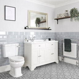 Homestylestore 1210mm Antique White Bathroom Vanity Unit With Double Basin And Close Coupled Toilet Wc Pan, Seat And Cistern - thumbnail 1