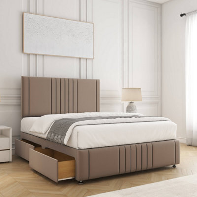 Bsspoke Hazel Divan Bed Set Mink Velvet 24Inch Panel Headboard & Footboard & 2 Drawers Same Side & Mattress In All Sizes - image 1