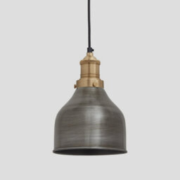 Industville Brooklyn Cone Pendant, 7 Inch, Pewter, Brass Holder - thumbnail 1