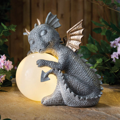 Gainsborough Solar Dragon Ornament - Sleeping Baby Dragon With Illuminating Globe