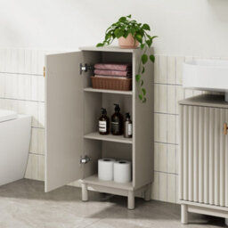 Vonhaus Bathroom Storage Cabinet, Stone Freestanding Bathroom Cupboard With Fluted Textured Door & Gold Handle, Victoria - thumbnail 3
