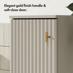 Vonhaus Bathroom Storage Cabinet, Stone Freestanding Bathroom Cupboard With Fluted Textured Door & Gold Handle, Victoria - thumbnail 4