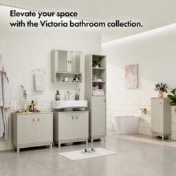 Vonhaus Bathroom Storage Cabinet, Stone Freestanding Bathroom Cupboard With Fluted Textured Door & Gold Handle, Victoria - thumbnail 7