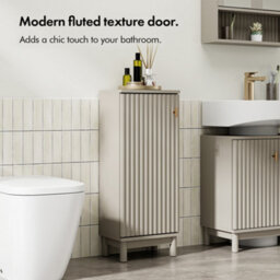 Vonhaus Bathroom Storage Cabinet, Stone Freestanding Bathroom Cupboard With Fluted Textured Door & Gold Handle, Victoria - thumbnail 2