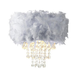 Happy Homewares Contemporary Grey Feather Pendant Light Shade With Transparent Acrylic Droplets - thumbnail 2