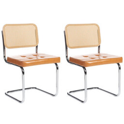 Beliani Set Of 2 Dining Chairs Ethete Faux Leather Golden Brown - thumbnail 1