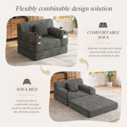 Matteo 1-Seater Sleeper Sofa With Storage Pockets & Cup Holders - Dark Gray - thumbnail 3