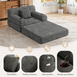 Matteo 1-Seater Sleeper Sofa With Storage Pockets & Cup Holders - Dark Gray - thumbnail 5