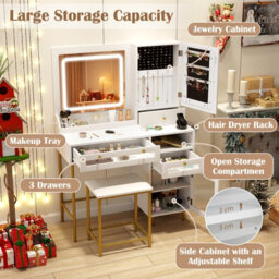 Costway Vanity Set Dressing Table & Chair Set W/ 3 Lighting Modes & Cabinet - thumbnail 8