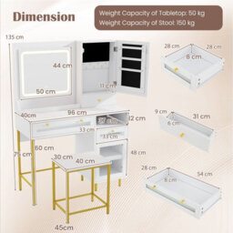 Costway Vanity Set Dressing Table & Chair Set W/ 3 Lighting Modes & Cabinet - thumbnail 2