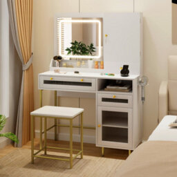 Costway Vanity Set Dressing Table & Chair Set W/ 3 Lighting Modes & Cabinet - thumbnail 3