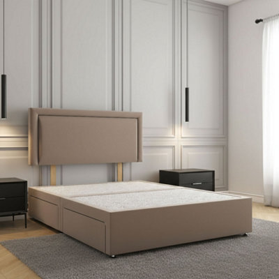 REGIONAL FURNISHINGS Divan Bed Set Mink Plush Velvet Upholstered 24Inch Headboard 2Drawers Footend & No Mattress In Double King 4Ft 6Ft Sizes - image 1