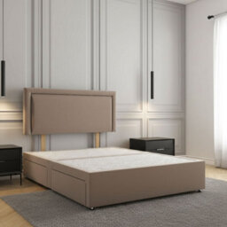REGIONAL FURNISHINGS Divan Bed Set Mink Plush Velvet Upholstered 24Inch Headboard 2Drawers Footend & No Mattress In Double King 4Ft 6Ft Sizes