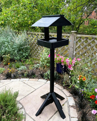 Ruddings Wood Black Wooden Wild Bird Table Slate Roof Garden Feeder Ready-Made - image 1