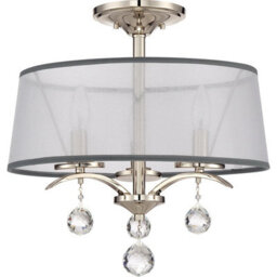 Elegant 3 Bulb Semi Flush Light With Crystal Accents And White Shade